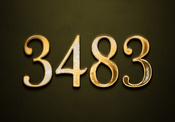 Old gold effect of 3483 number with 3D glossy style Mockup.