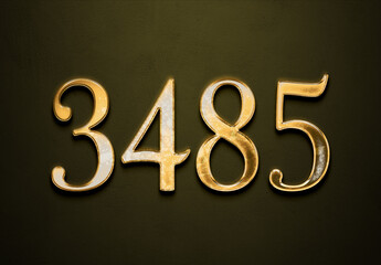 Old gold effect of 3485 number with 3D glossy style Mockup.