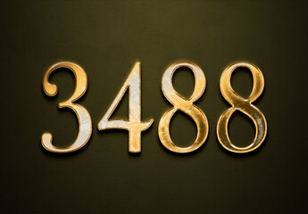 Old gold effect of 3488 number with 3D glossy style Mockup.