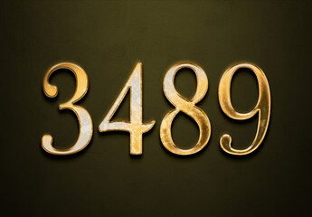 Old gold effect of 3489 number with 3D glossy style Mockup.