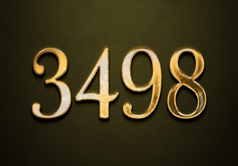 Old gold effect of 3498 number with 3D glossy style Mockup.