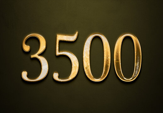 Old gold effect of 3500 number with 3D glossy style Mockup.