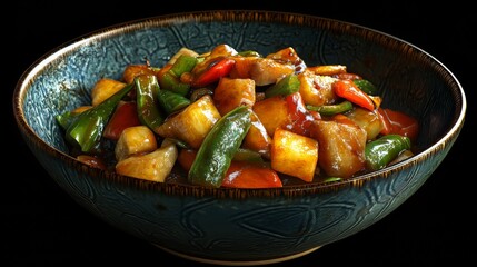 Colorful vegetable stir-fry in a bowl. chinese food. Ultra realistic. Photorealistic hypermaximalist advertising photography hyper realistic fine detail