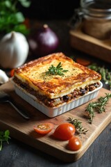 A delicious vegetarian casserole with layers of pasta, sauce, cheese and vegetables. A comforting Italian dish that is perfect for a hearty meal.