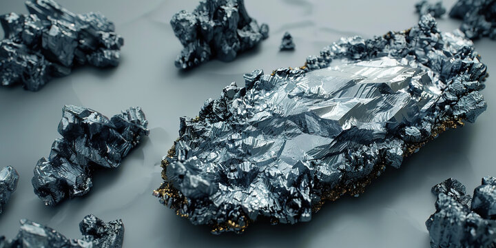 High detail view of osmium stone on black velvet with cinematic lighting and low key ambiance. Header banner mockup with copy space.