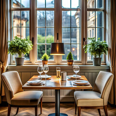 Fototapeta premium four person table in front of the window at the restaurant