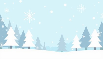 Obraz premium Colorful Winter Wonderland, stylized snow-covered trees, pastel blue background, gentle snowfall