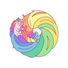 vector rainbow unicorn, magic circle birthday clip art