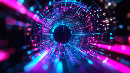 Obraz premium vibrant abstract tunnel with glowing blue and pink lights creates futuristic atmosphere