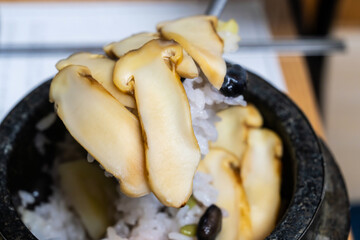 stone pot rice with matsutake mushroom, a Korean cuisine