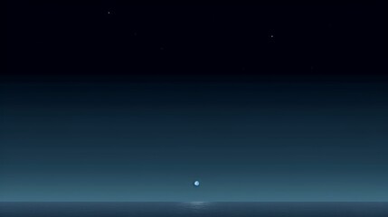 A Single Moon Over a Calm Ocean at Night