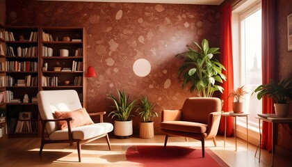 Fototapeta premium Scandinavian living room interior design zoom background,Doodle Galaxy patterned wallpaper graphics