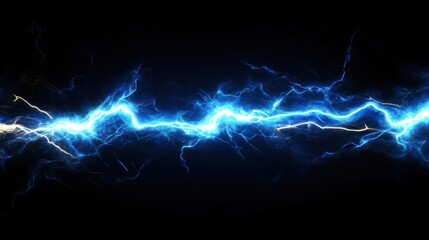 Abstract blue and white lightning bolt energy line with black background.