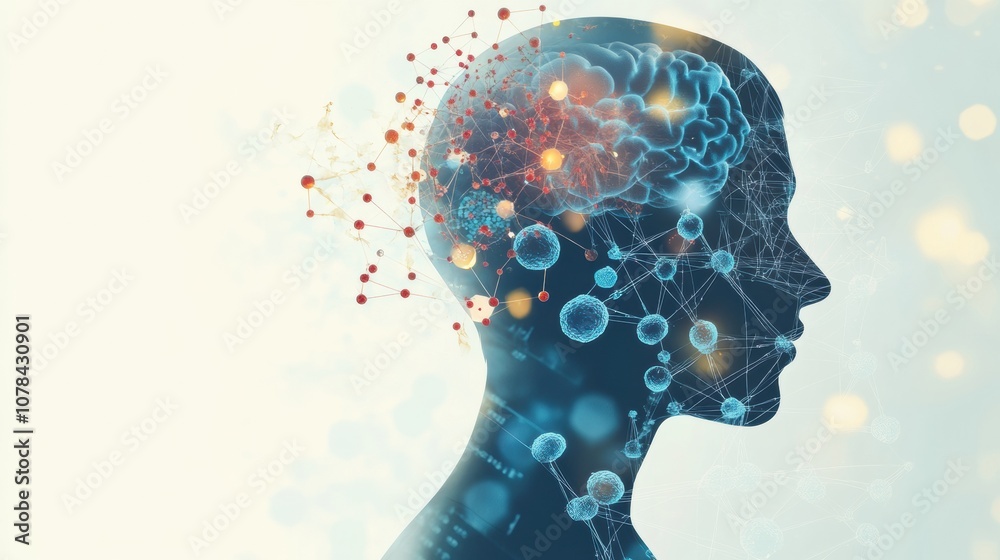 Aufkleber a human silhouette is depicted with molecules and diagrams, illustrating the connection between the 