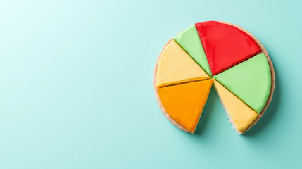 Fototapeta premium Colorful pie chart made of cake slices on mint background
