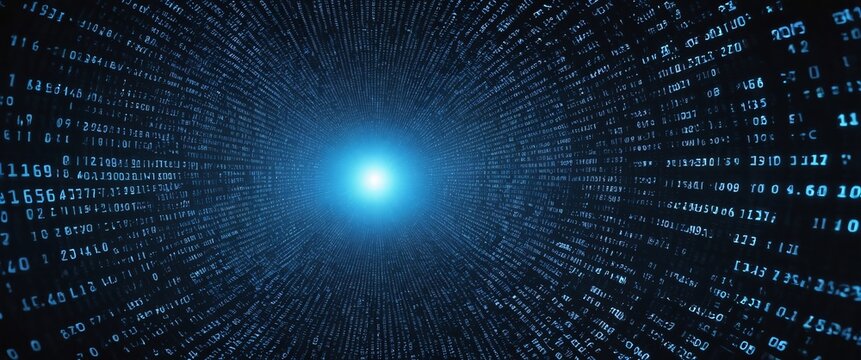 An abstract digital background with binary code and AI algorithms running in the background