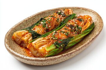 Dish of Chonggak Kimchi young radish for Kimjang South Korea on white background