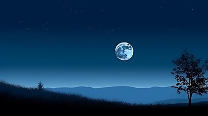 Naklejka premium Silhouetted Tree Under a Full Moon in a Night Sky