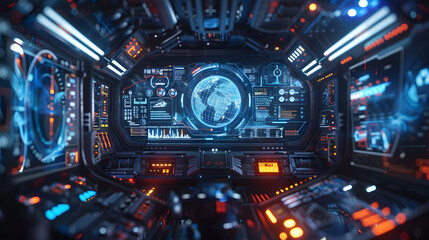 Fototapeta premium Sci-fi futuristic hud dashboard display virtual reality technology screen. HUD futuristic blue user interface