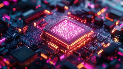 Obraz premium Glowing Processor on Motherboard