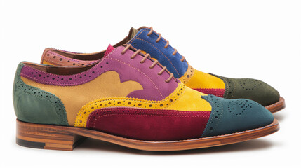 Multi-colored patchwork leather oxford shoes