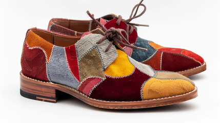 Multi-colored patchwork leather oxford shoes