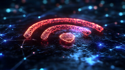 Abstract 3D Wifi Symbol Neon Red Glow