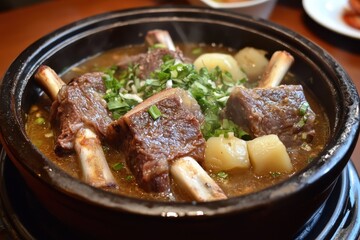 Fototapeta premium Galbitang also known as rib bone soup features Korean beef