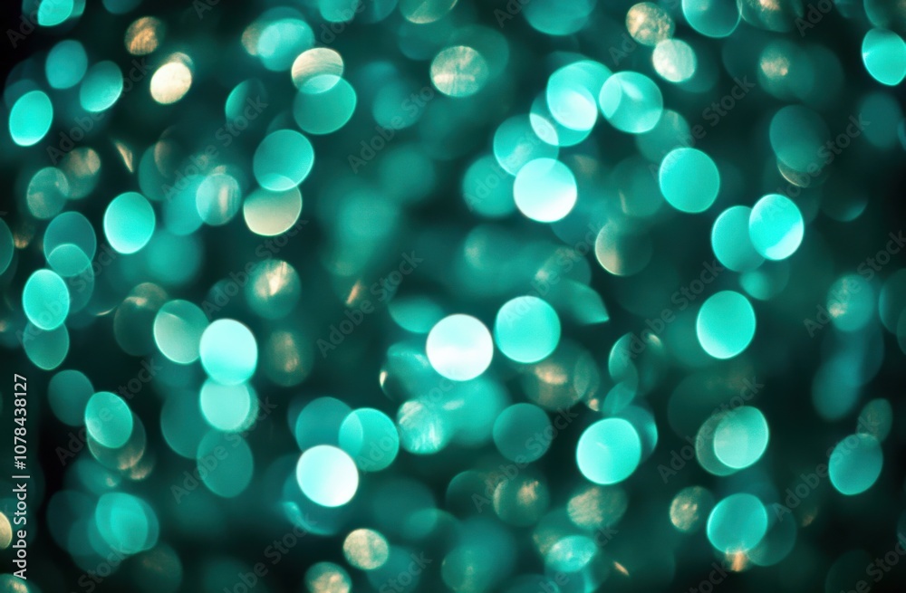 Poster teal bokeh lights with a dark background, creating an enchanting and dreamy atmosphere. the focus is