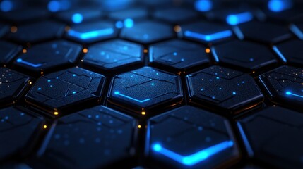 Abstract Hexagon Pattern with Blue Lights