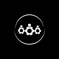 The power of the collective. Working together icon. Team Work Gear Icon isolated on black background .