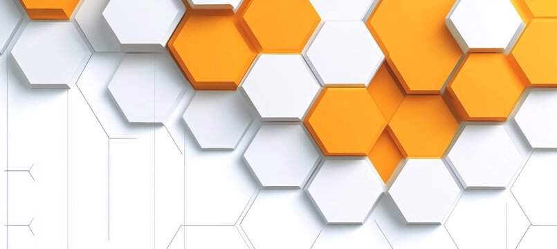 Modern abstract 3D geometric background, Rendering orange and white honeycomb pattern wall.