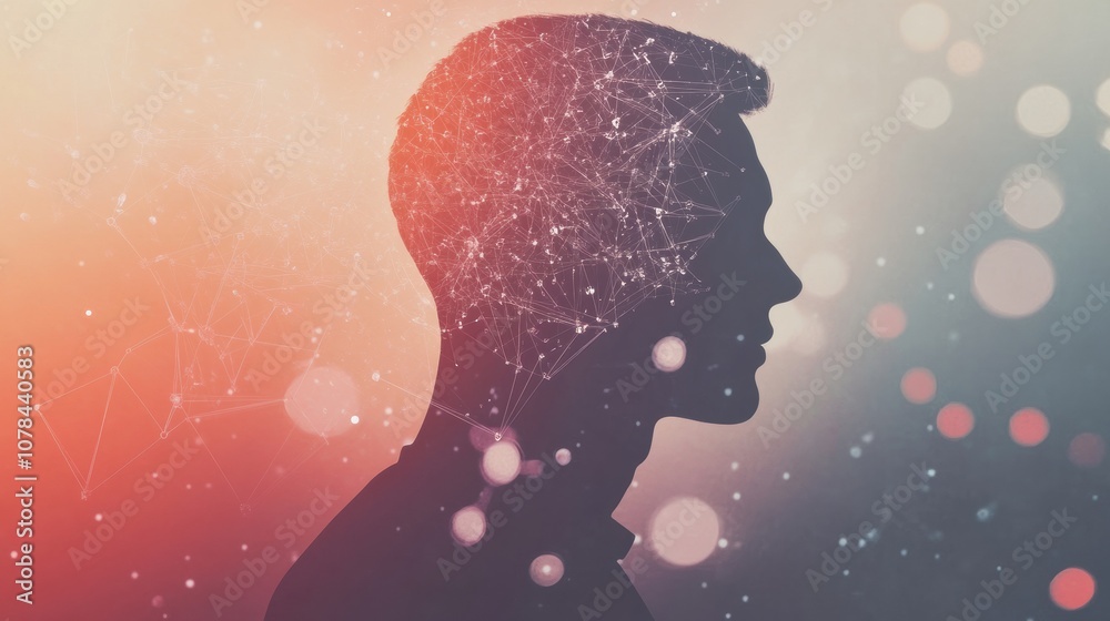 Poster a human silhouette is surrounded by intricate molecules and diagrams, symbolizing the blend of knowl