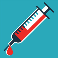 A sharp and clean vector icon of a syringe, featuring a drop of liquid on the needle tip, conveying a sense of precision and sterility.