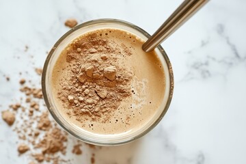 glass of powdered collagen coffee latte