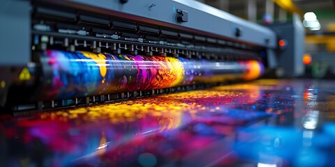 Fototapeta premium Industrial Large Format Printer Printing Vibrant Colors