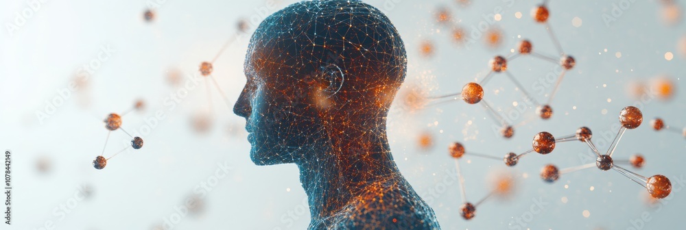 Poster A human silhouette appears in a digital space, encircled by vibrant molecules and intricate diagrams that emphasize scientific exploration. Generative AI