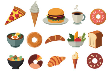Set of Food Vector Art Illustration, Fast food Vector Flat illustration, Creative Healthy organic food illustration.