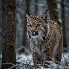 Naklejka premium lynx in the snow