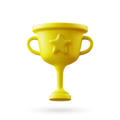 3d vector gold cup with star. Winner, trophy, award.