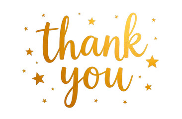 Lettering "thank you" is written in an elegant handwriting in gold ink. An isolated background decorated with a scattering of stars, giving it a festive touch.