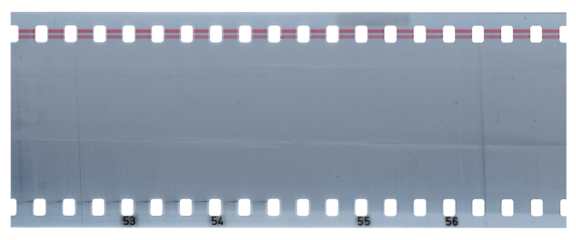 A blank film negative with a white border and a pink horizontal line in the middle, with the numbers 53, 54, 55 and 56, png 35mm film asset, film border.