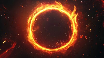 A fiery circle with glowing embers against a dark background, perfect for overlaying text or logos.