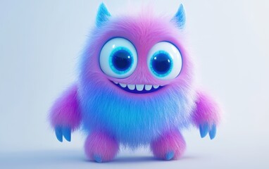 Obraz premium Cute and funny colored furry chrismas style monster 3D cartoon character. huge big eyes good smile furry and pretty on white background.