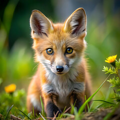 Fototapeta premium photography of one fox playing ultra realistic
