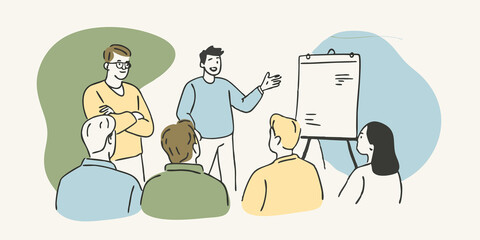 Workshop on Identity A scene where a facilitator guides a small group of youths in a workshop discussing therian identity with visual aids and discussion points displayed on a flip