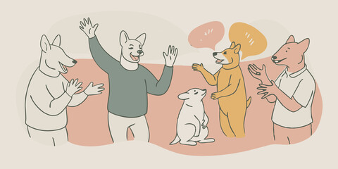 Symbolic Gesture Workshop A therian demonstrating animal movements and gestures to the group who are imitating them in a playful and engaging manner laughter filling the room.