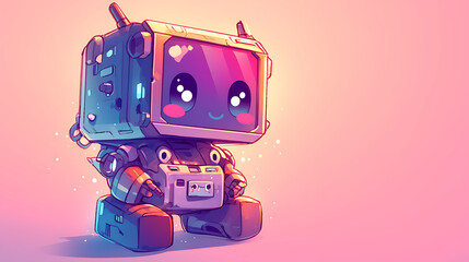 cute colorful baby robot with simple background