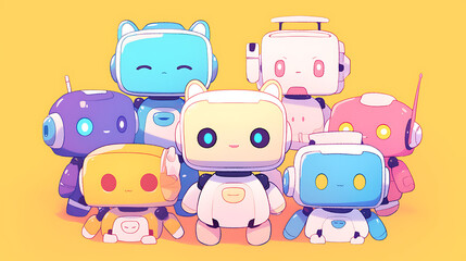 cute colorful baby robot with simple background