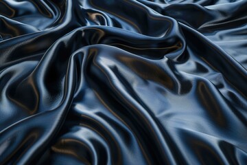 Fototapeta premium Close up of smooth dark blue fabric with elegant folds.